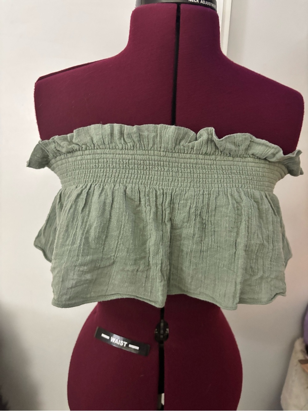 EUC Free People Bandeau Smocked Off-Shoulder Crop Top in Sage Green, XS